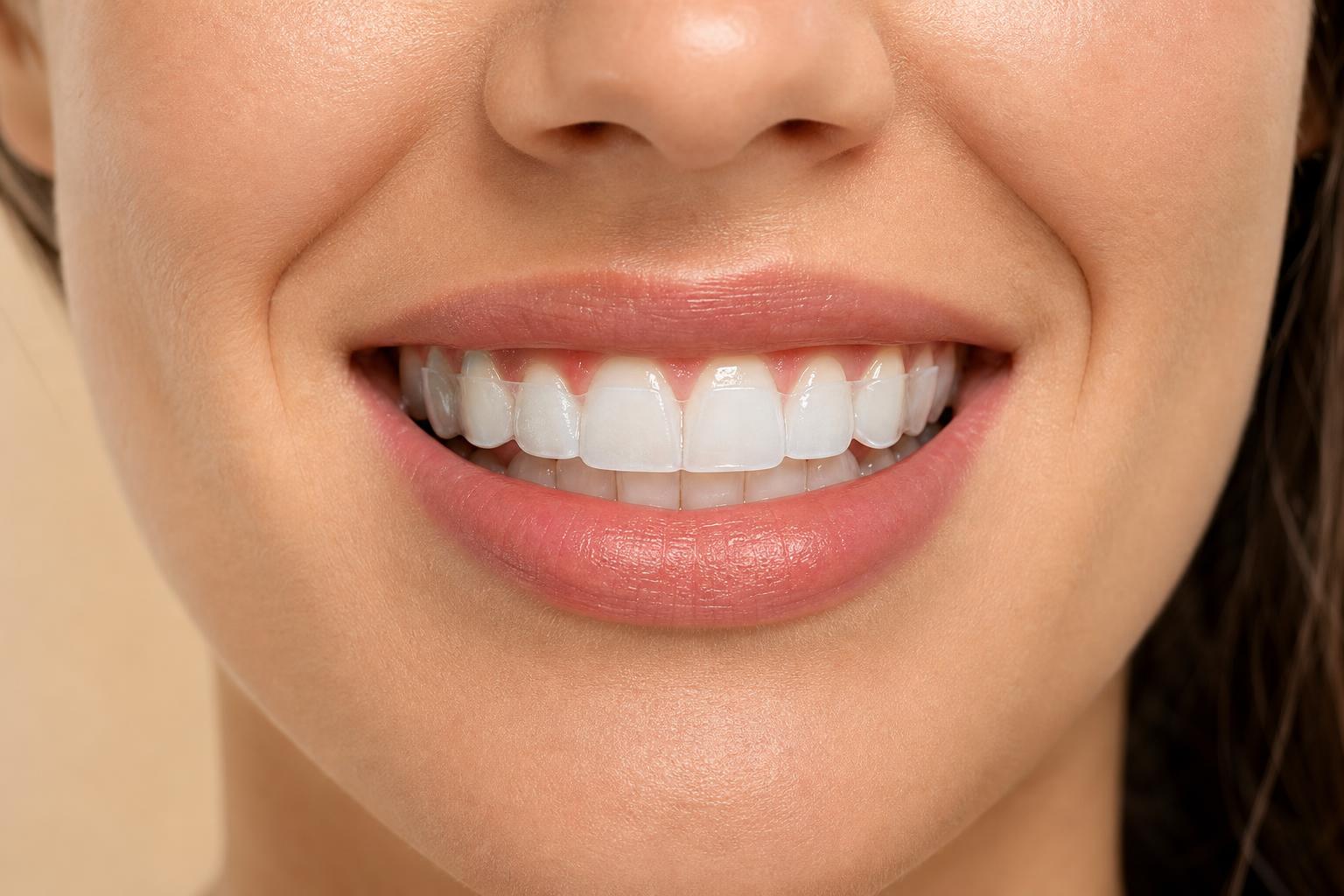 Tira blanqueadora Siuvex colocada sobre los dientes superiores